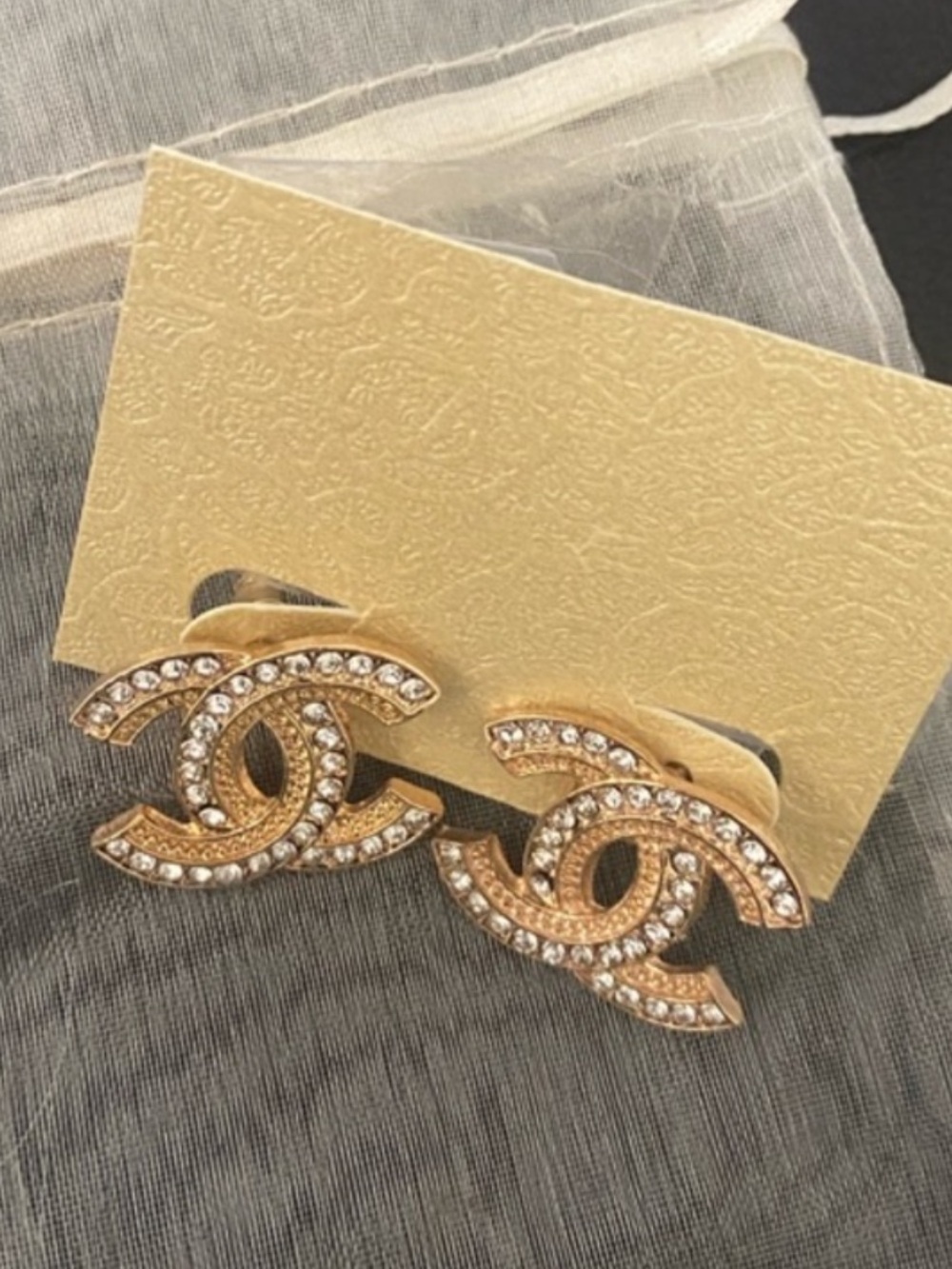 Gold-Tone Crystal Double-C Logo Stud Earrings - Picture 5 of 6